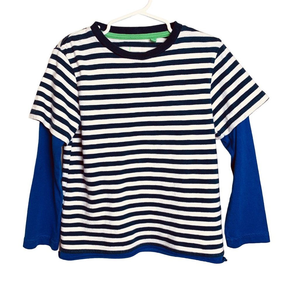 Boden Blue Stripe Faux Layered Long Sleeve Tee Shirt Boys 4-5